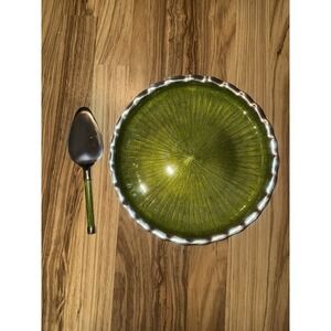 Simply Designz Metal Enameled Serving Plate Pie Server Spatula Green Silver